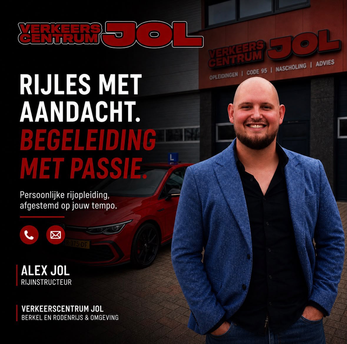 Alex Jol bij de lesauto