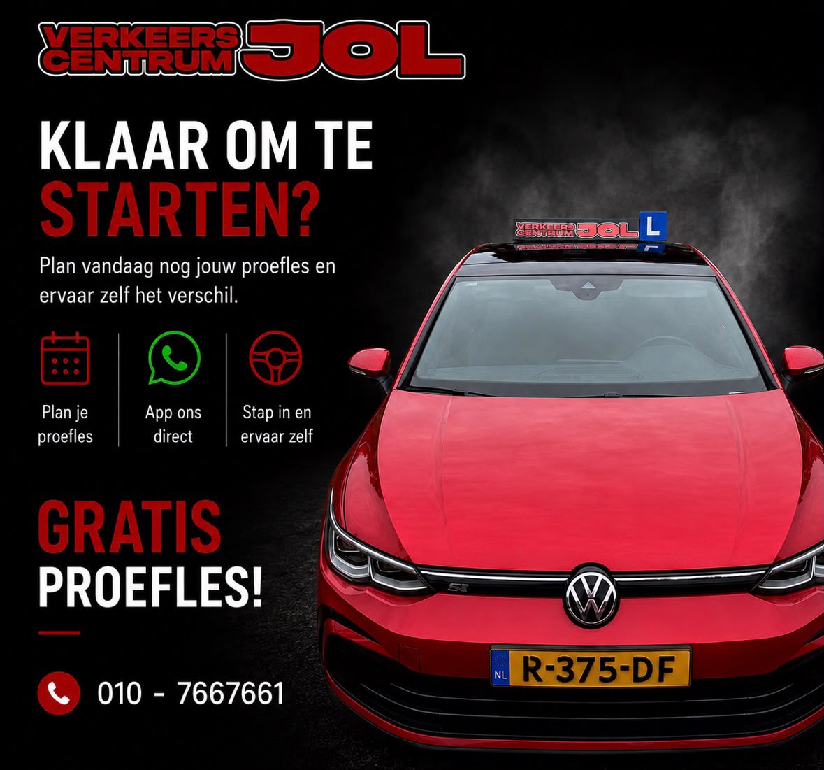 Voorzijde van de lesauto