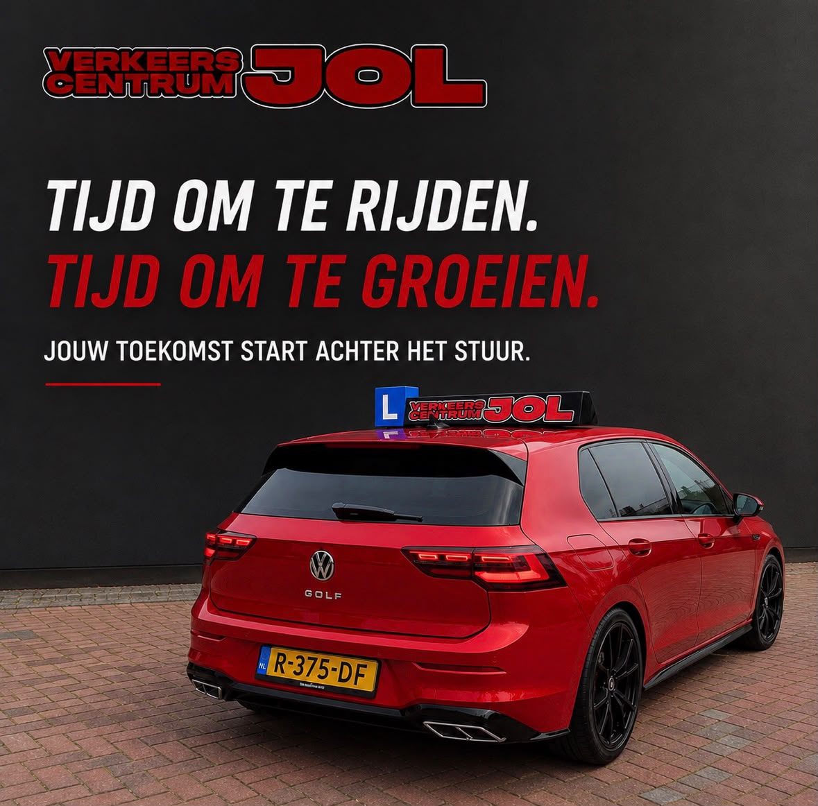 Achterzijde van de lesauto